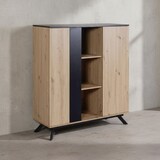 thumbnail of Highboard 110x125x40 cm MDF Sideboard in Eiche-Dekor / Schwarz, Kommode mit 2 Türen, Kommodenschrank mit Regal, Flurschrank Modern, Standschrank