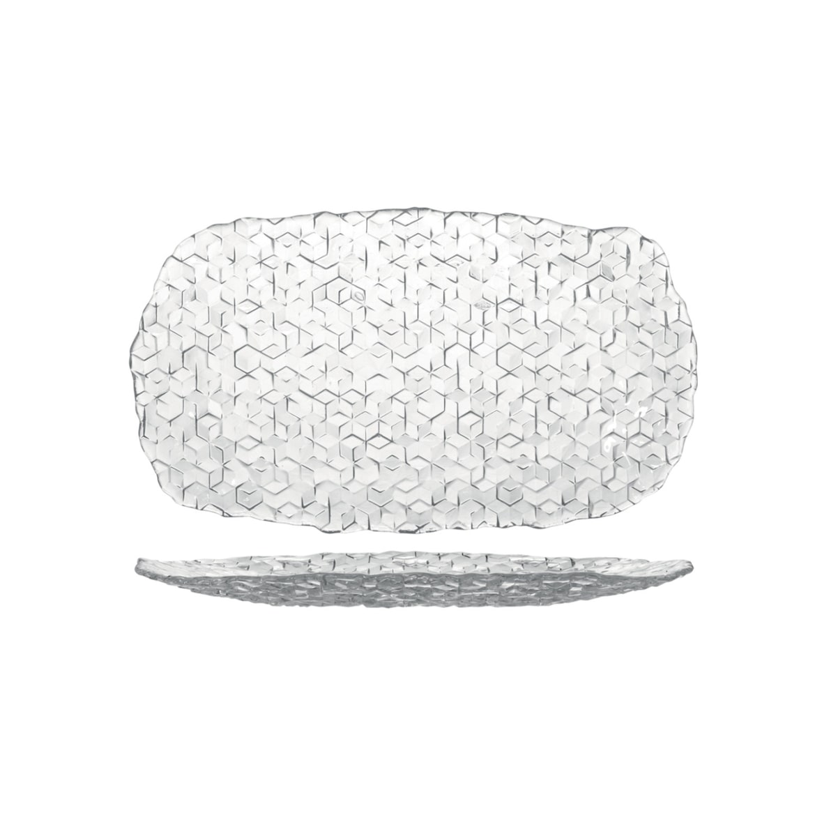 Vassoio Rettangolare Cubik Vetro Trasparente, Confezione da 4, cm 37x23,5