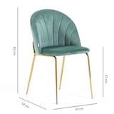 thumbnail of Set de 2 sillas de interior en terciopelo, acolchadas, con patas de metal, diseño elegante para cocina, comedor o restaurante–Verde jade/Oro–Sonia