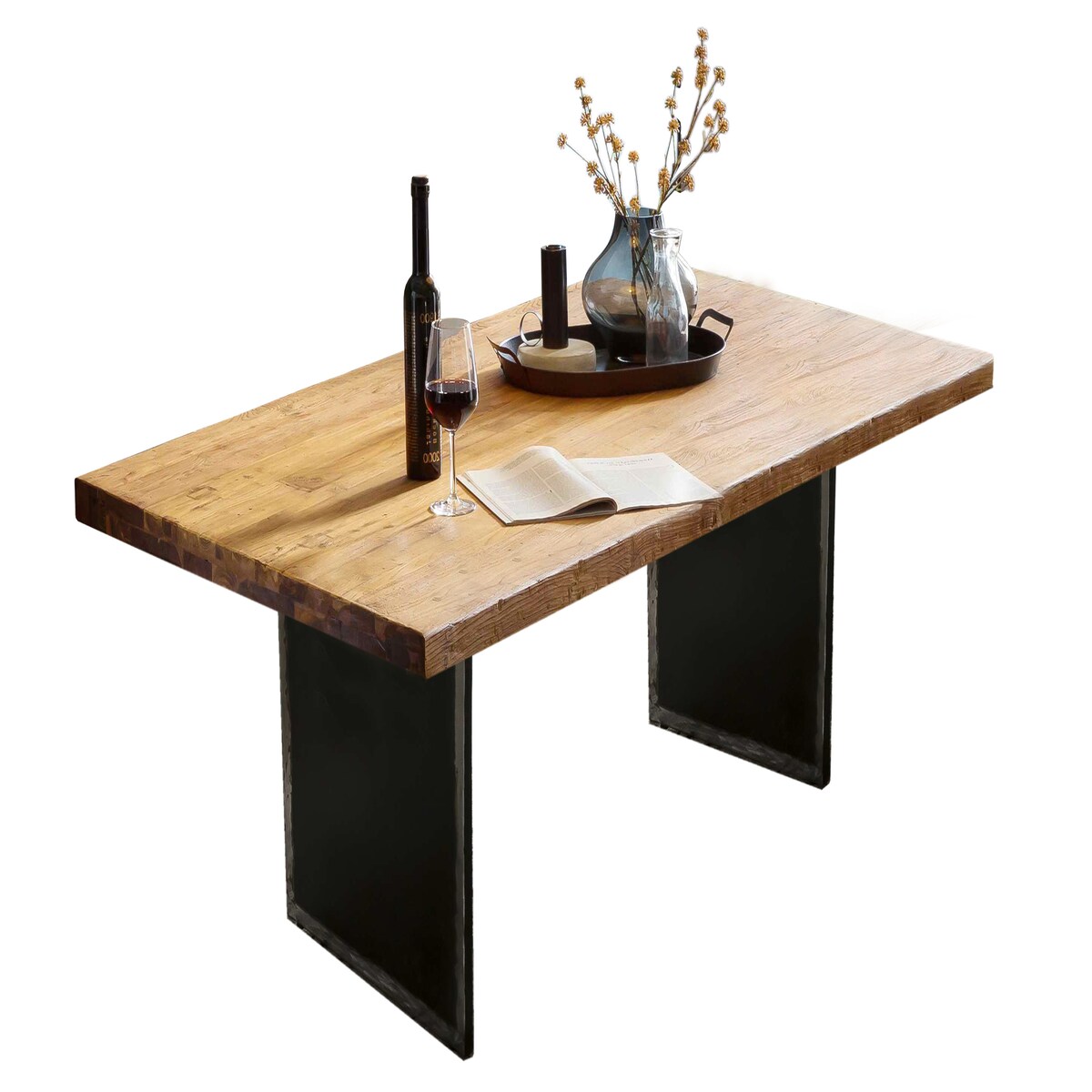 SIT Möbel Esstisch mit Teakholz-Platte 50 mm | natur | Metallgestell schwarz | B 240 x T 100 x H 77 cm | 16079-11 | Serie TOPS & TABLES