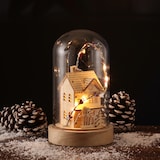 thumbnail of LED Deko in Glaskuppel beleuchtet Holzhaus Weihnachtsdeko 10 LED H: 20cm natur