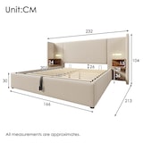 thumbnail of Polsterbett 160x200 Beige mit Holzregal Kopfteil, LED-Leselampe, USB-C, hydraulischer Stauraum, Metallrahmen und Massivholzlatten