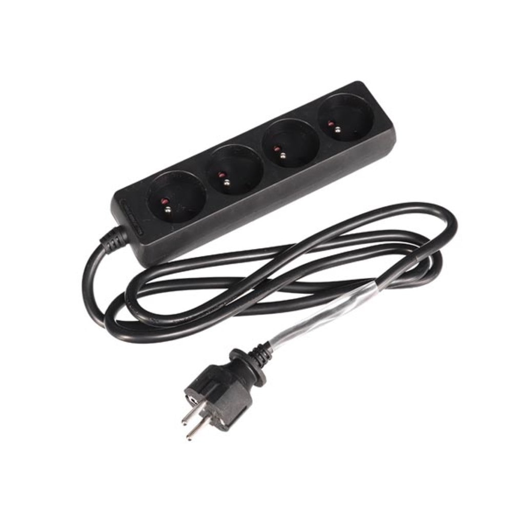 Bloc multiprise, 4 prises avec terre française (type E), 1.5 m, 3G1.5, avec gaine rétractile pour étiquetage, usage intérieur, noir