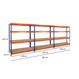 thumbnail of PROREGAL Mega Deal 3x Profi Schwerlastregal Rhino | HxBxT 180x160x60cm | 4 Spanplatten-Ebenen 8mm | Fachlast 500kg | Blau-Orange
