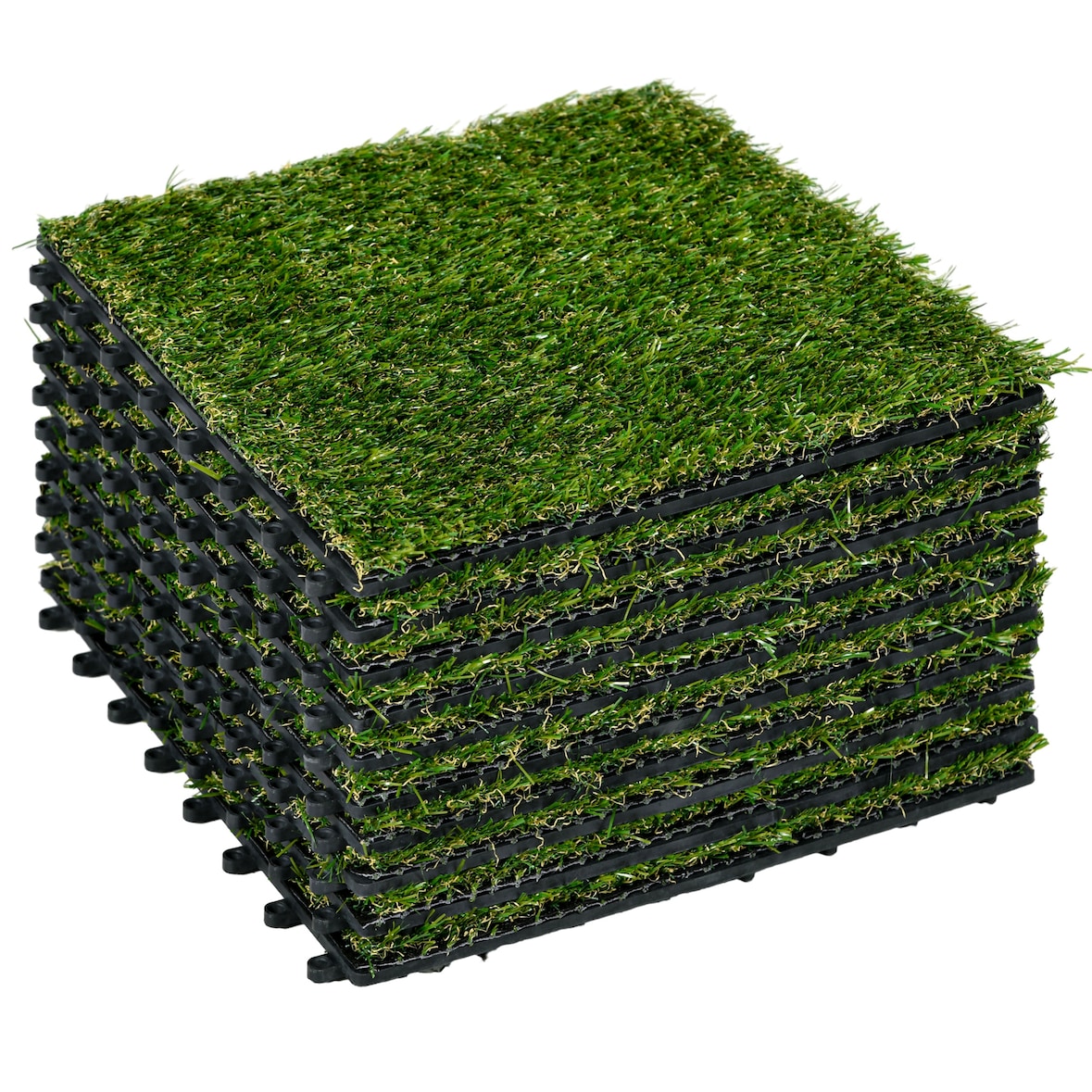 Outsunny césped artificial de 10 piezas alfombra césped artificial 30x30 cm con altura de hierba 20 mm anti-UV para jardín patio balcón