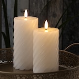 thumbnail of LED Kerze Twist Echtwachs gedrehte Stumpenkerze flackernd H: 17,5cm Timer weiß