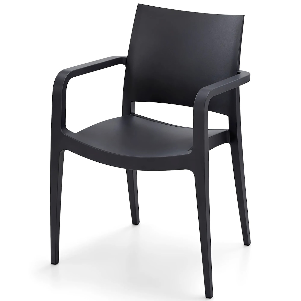 Sillas color negro antracita  para hostelería "Bob" con reposabrazos. Mobiliario apilables para terraza y interior de bar, restaurante y cafetería.