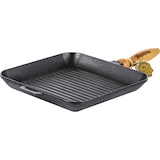 thumbnail of Grelha em ferro fundido com cabo de madeira - 28 x 28 x 4 cm - Panela em ferro fundido para todas as fontes de calor - Sem PFAS - Preto