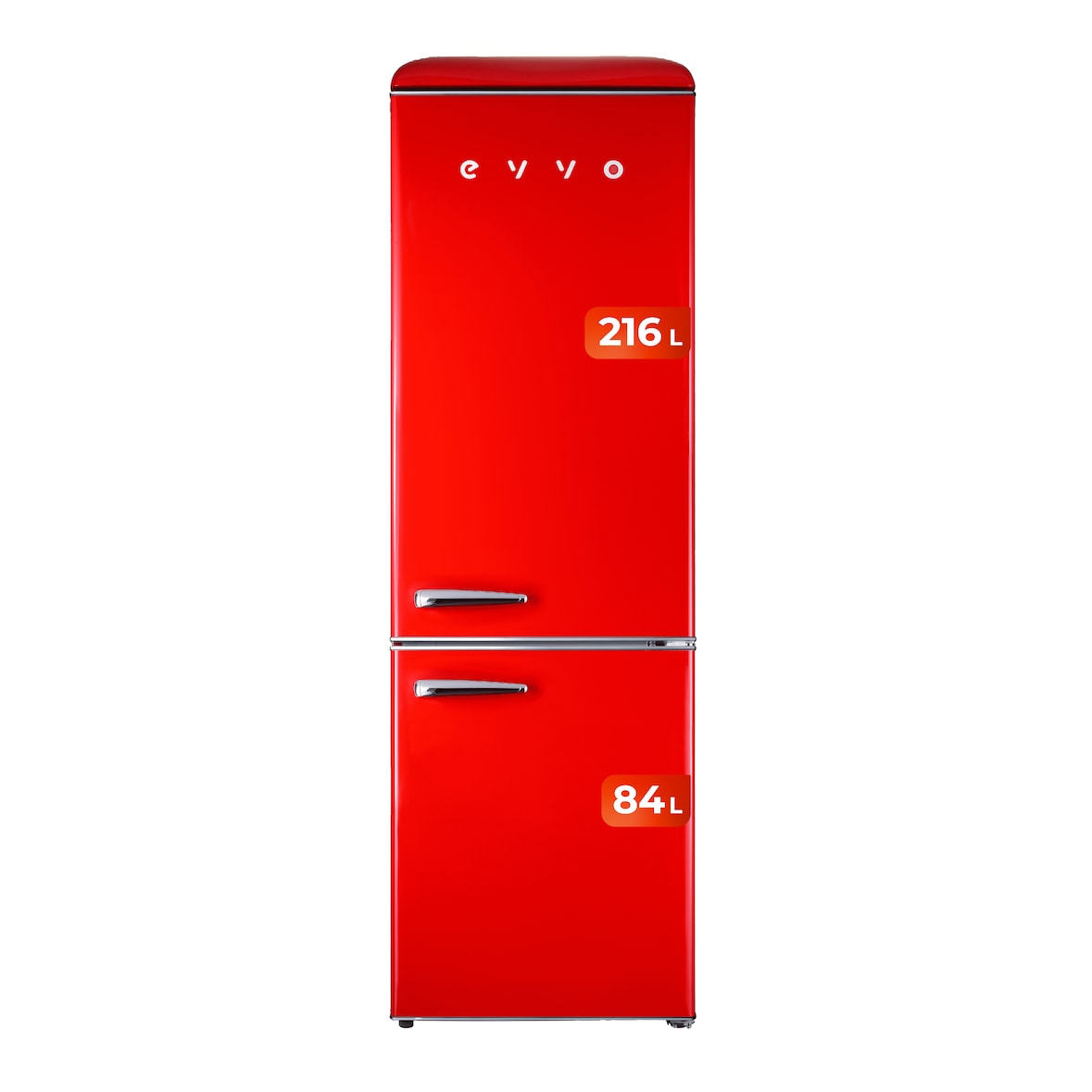 EVVO Frigorífico combi F55 Retro Rojo, refrigerador 216 litros, congelador 84 litros, diseño vintage