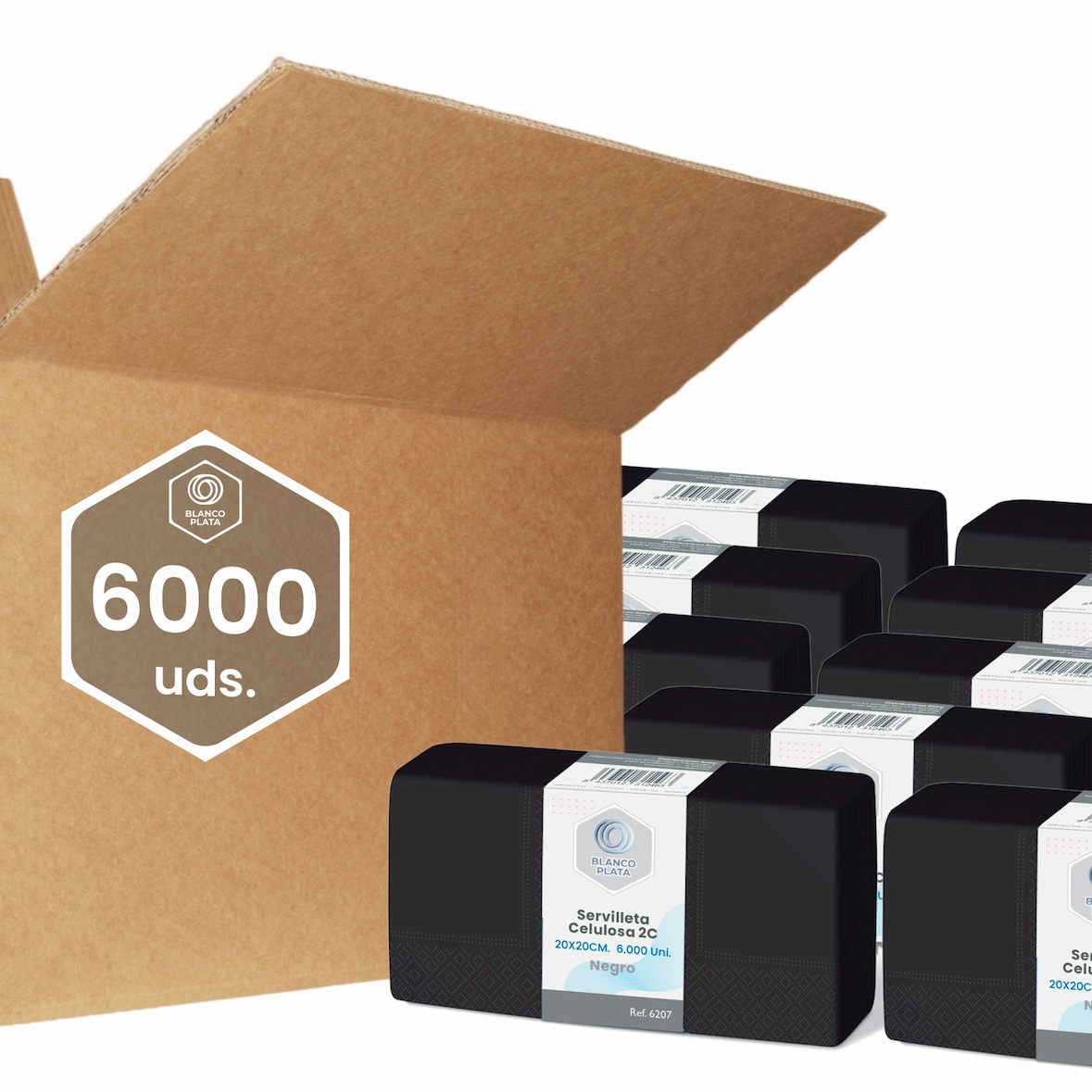 Servilleta celulosa 20x20cm 2 capas negro Blancoplata 6000 unidades