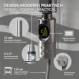 thumbnail of Elektrischer Badheizkörper mit Heizstab 600W 400x800 mm Chrome gerade mit Seitenanschluss & Thermostat Digitalanzeige LuxeBath