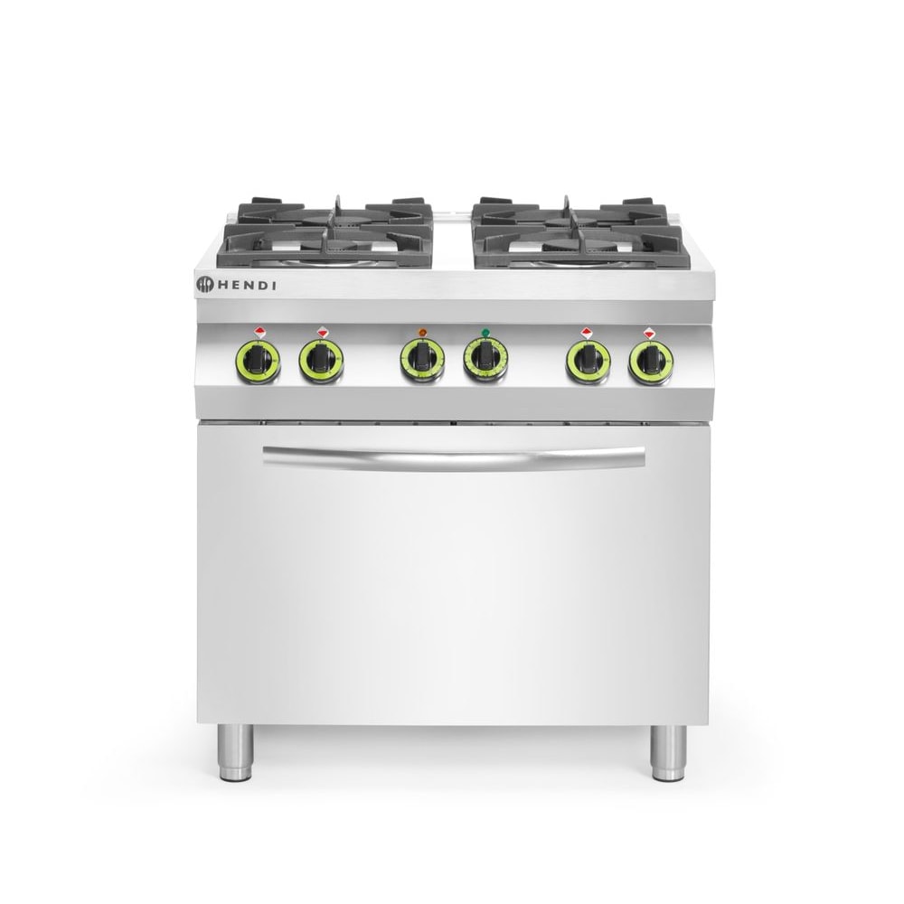 HENDI Cuisinière à gaz 4 feux avec four à convection GN 1/1, Kitchen Line, 230V/3000W, 19kW, 800x722x(H)900mm