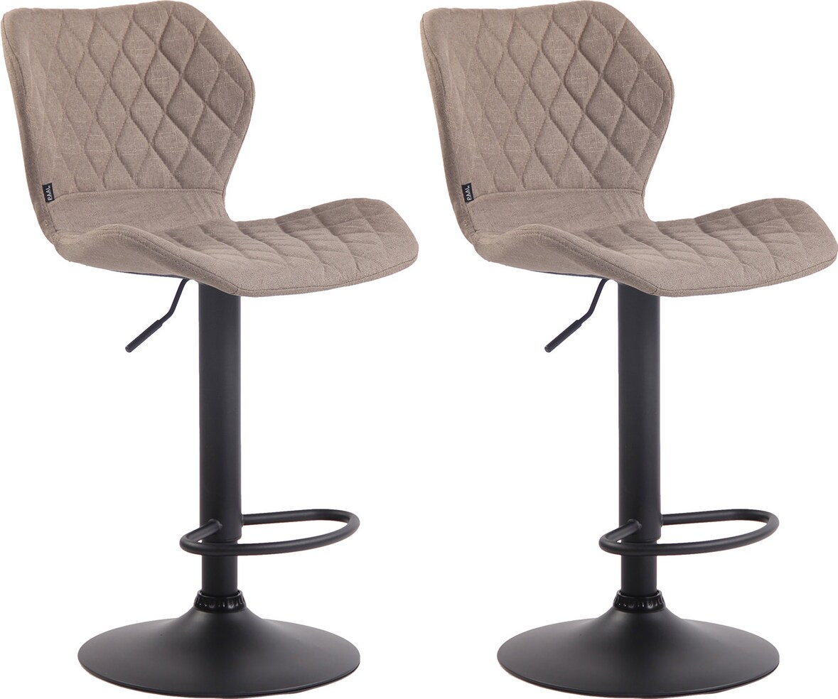 2er Set Barhocker DIBEL - Stoff Taupe 47x51x88 cm Schwarz | Barstuhl Höhenverstellbar Mit Lehne Drehbar Tresenhocker Tresenstuhl Kneipenhocker