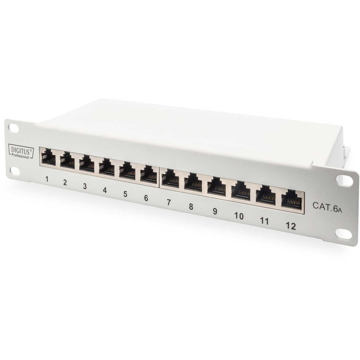 DIGITUS CAT 6A Patch Panel, geschirmt, 12-Port, 1HE, 10-, grau