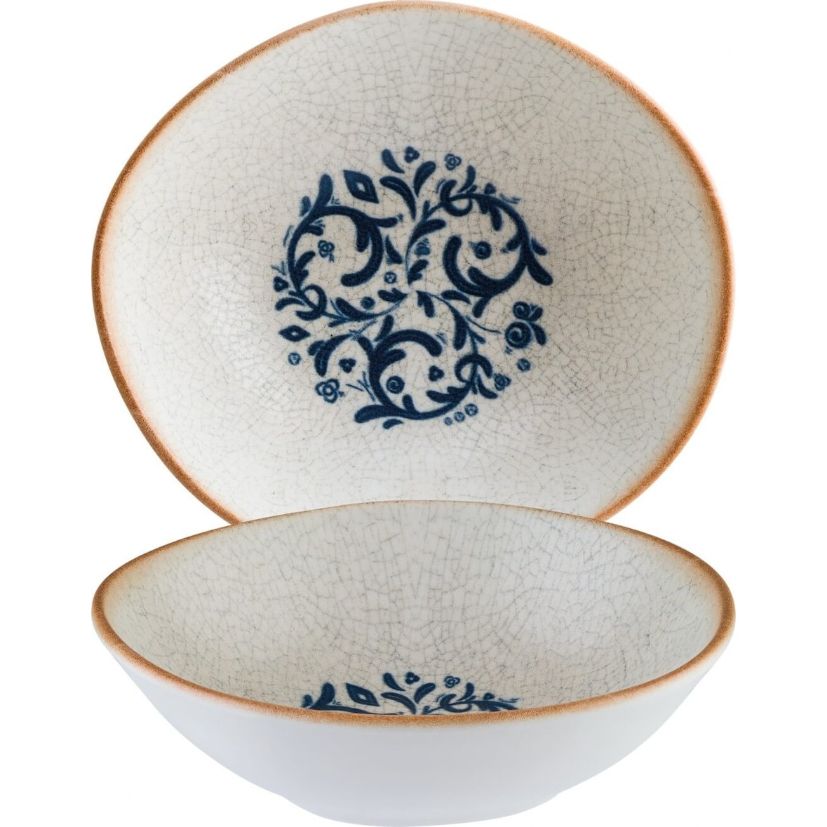 6x Bonna Viento mediterran Schale oval 18cm 47cl 5,5cm tief Weiß Blau Braun Porzellan S-MT-VIEVAO18KS Salatschalen Müsli Desser Geschirr
