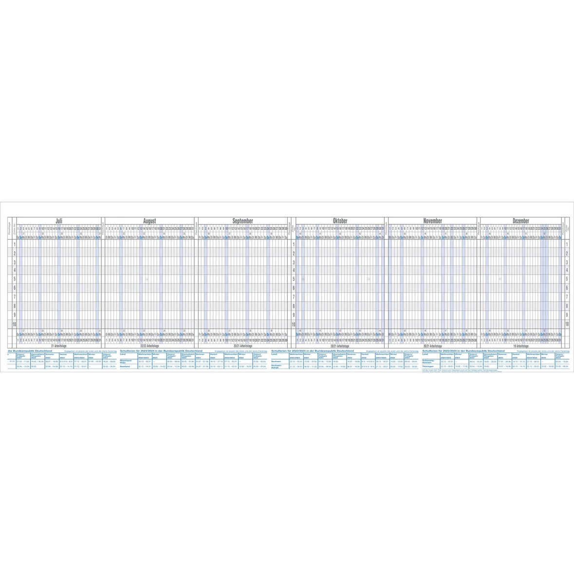 Urlaubsplaner gefalzt, f. 10 Mitarbeiter, einlegbar ins Taschenbuch