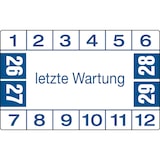 thumbnail of Prüfplakette ab 26, letzte Wartung, blau/weiß - Bogen = 10 Plaketten - 40 x 25 mm Folie selbstklebend