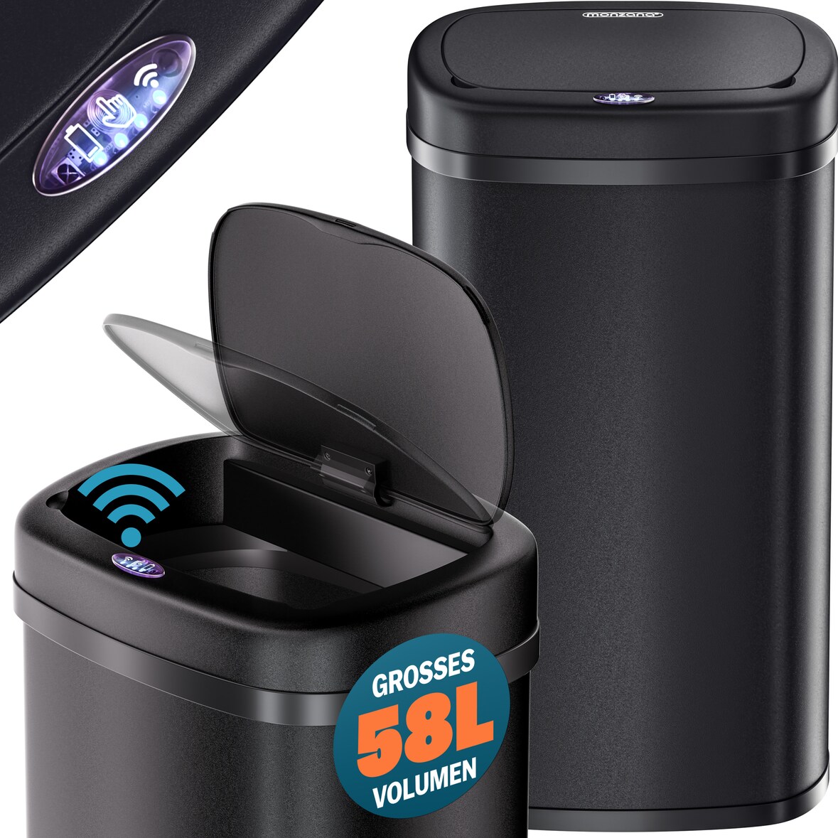 MONZANA® Edelstahl Mülleimer Küche 58 L Schwarz
