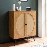 thumbnail of Sideboard 80x103x39 cm Highboard Eiche-Dekor mit Rattan Geflecht Modern, Hoher Kommodenschrank, Standschrank mit 2 Türen, Kommode Anrichte
