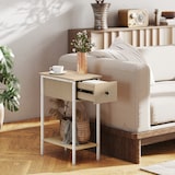 thumbnail of HOMCOM mesa auxiliar estrecha mesita auxiliar industrial con cajón estante abierto y estructura metálica para salón dormitorio 25x39,8x58,2 cm natural