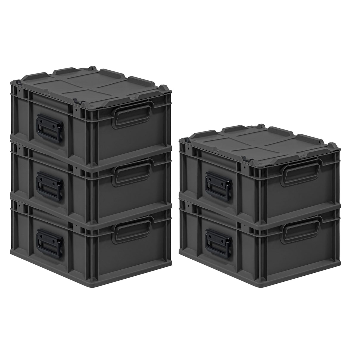 PROREGAL SuperSparSet 5x Eurobox NextGen Portable, HxBxT 18,5x30x40cm, 16 Liter, Schwarz, Eurobehälter, Transportbox, Transportbehälter