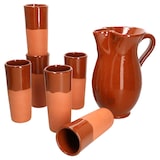 thumbnail of 7er Set Tonkrug 1,9L + 6 Tonbecher 330ml teilglasiert - 12968 + 99544