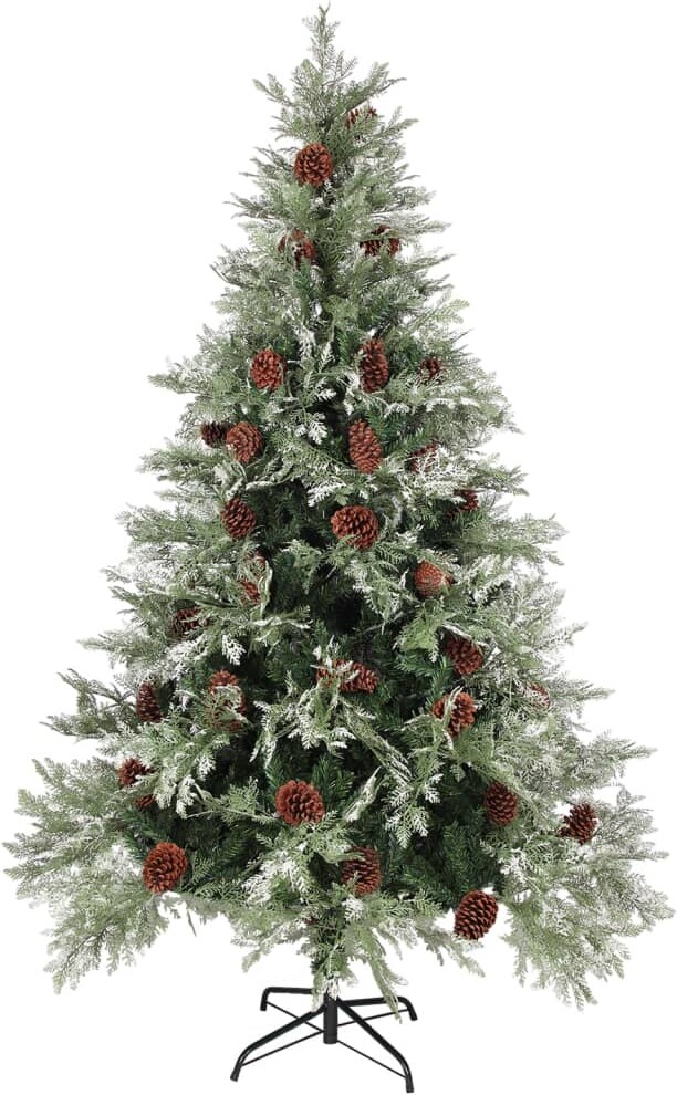 vidaXL Weihnachtsbaum mit Zapfen Grün und Weiß 120 cm PVC & PE
