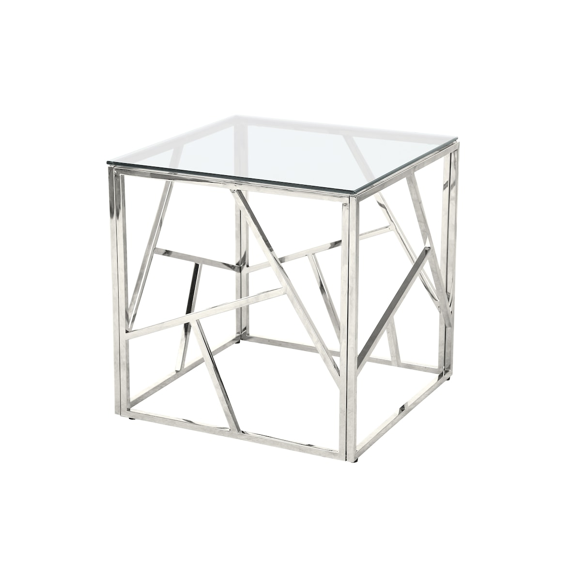 SalesFever Couchtisch | Tischplatte 8 mm Sicherheitsglas | Gestell rostfreier Edelstahl | quadratisch | B 55 x T 55 x H 55 cm | silber – klar