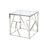 thumbnail of SalesFever Couchtisch | Tischplatte 8 mm Sicherheitsglas | Gestell rostfreier Edelstahl | quadratisch | B 55 x T 55 x H 55 cm | silber – klar