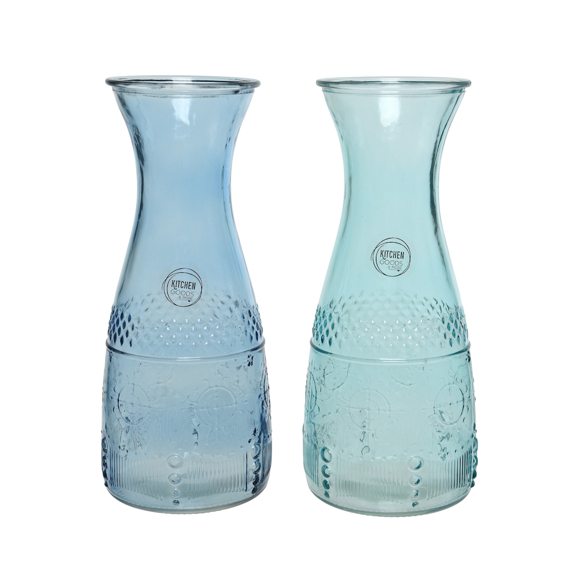 1 Weinkaraffe Wasserkaraffe 1l  blau - Weindekanter - Saftkaraffe mit Relief - Glaskrug Glaskaraffe - Karaffe Saft - Wasserkrug Wasserkanne Tischdeko