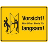 thumbnail of Türschild, Bitte öffnen Sie die Tür langsam!, rechts, gelb, 150 x 200 mm - 200x150 mm Folie selbstklebend