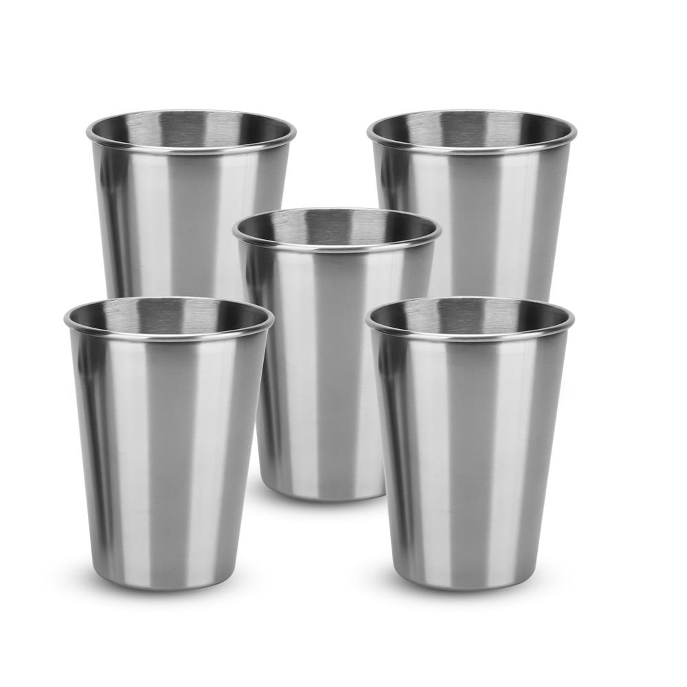 Intirilife 5x Stapelbare Edelstahl Becher in 350 ml - Camping Outdoor Metall Becher Tasse Glas Widerverwendbar ohne Plastik für Kinder geeignet