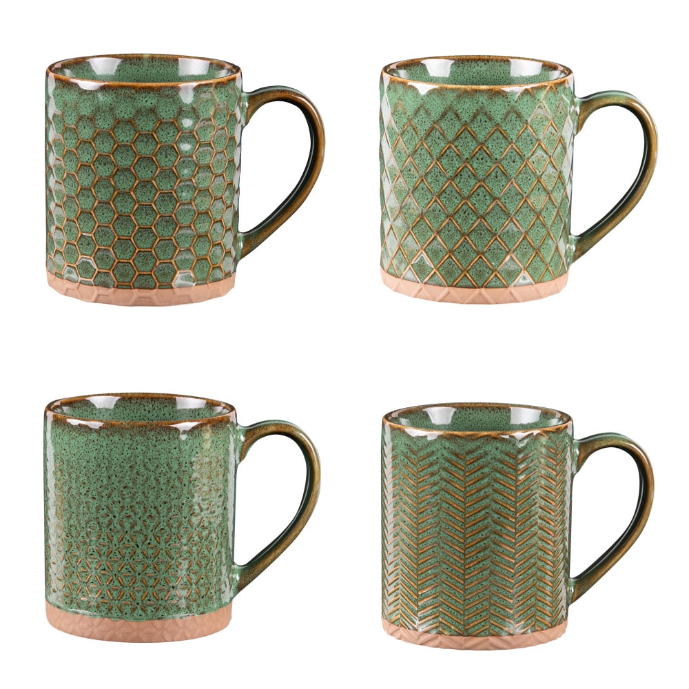 Coffret de 4 mugs Jaspe 35 cl vert -  35.00 cl Rond Porcelaine Table Passion 8.50x8.50 cm