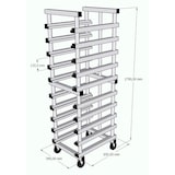 thumbnail of Carro porta bandejas plegable de 540 x 650 x 1790 mm. (h)  Para cajas o bandejas N.E. de hasta 120 mm. (h) 10 niveles GRIS, RUEDAS DE PP