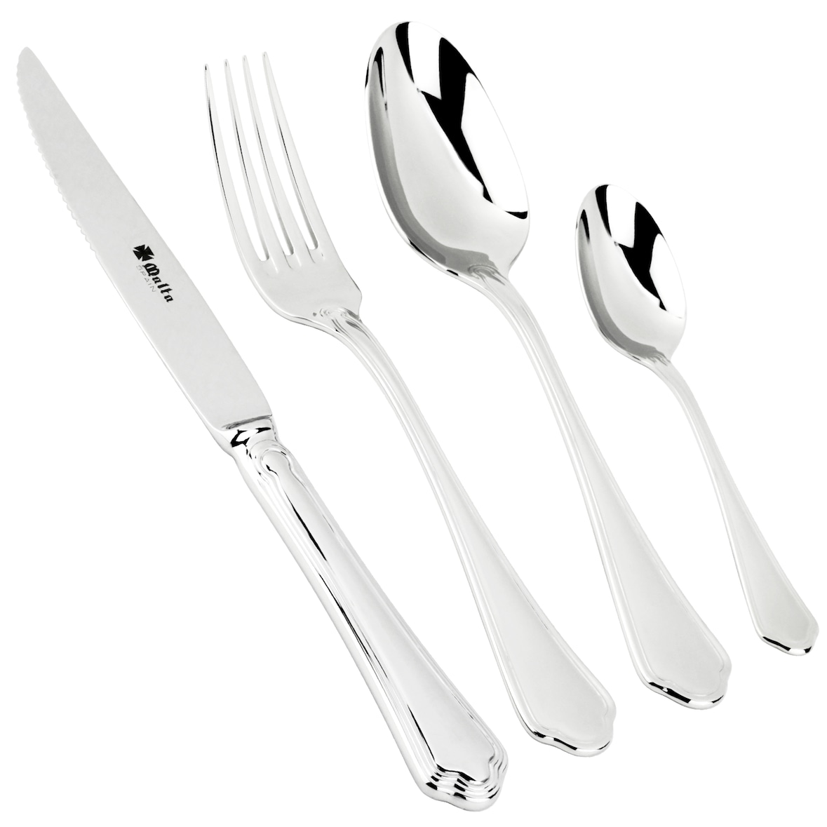 Cruz de Malta Wellington - Cuberteria de 113 Piezas, Piezas Esenciales para 12 Comensales + 5 Utensilios Extra para Servir, Acero Inoxidable 18/10