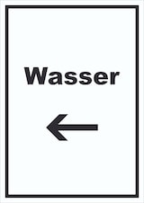 thumbnail of Wasser Schild mit Text und Richtungspfeil links Anschluss hochkant A1 Rückseite selbstklebend