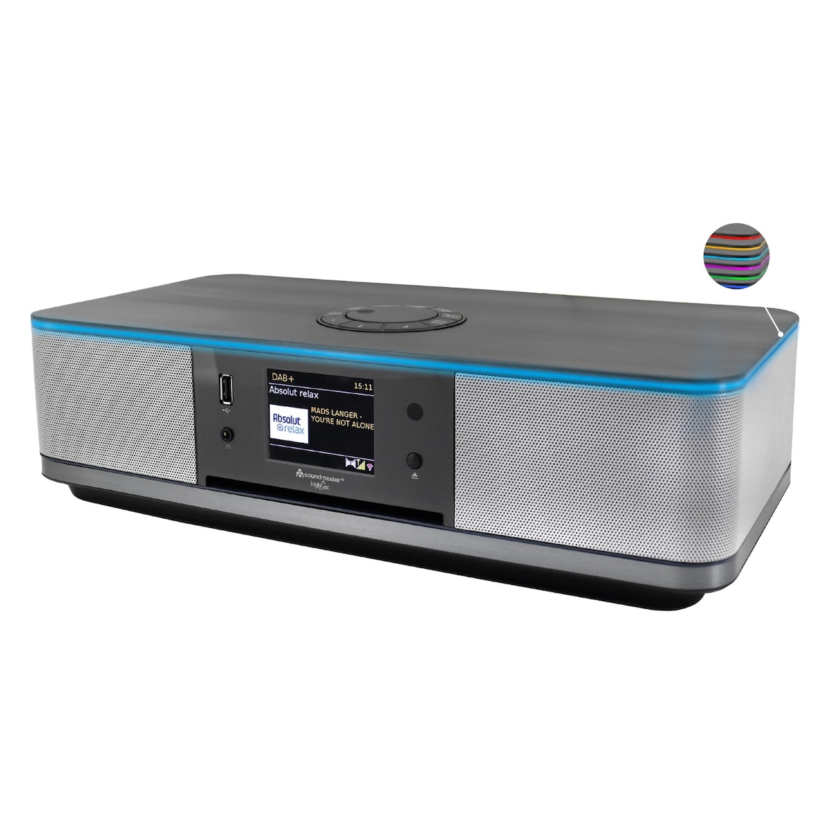 Soundmaster HighLine ICD2023SW Internetradio Kompaktanlage CD-Player WLAN LED Ambientebeleuchung DAB+ Bluetooth USB APP-Steuerung Farbdisplay