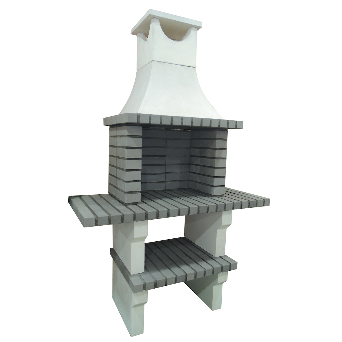 BBQ GRAY - Barbacoa con 2 baldas, construido con ladrillo gris y cemento refractario - 122x58x202cm
