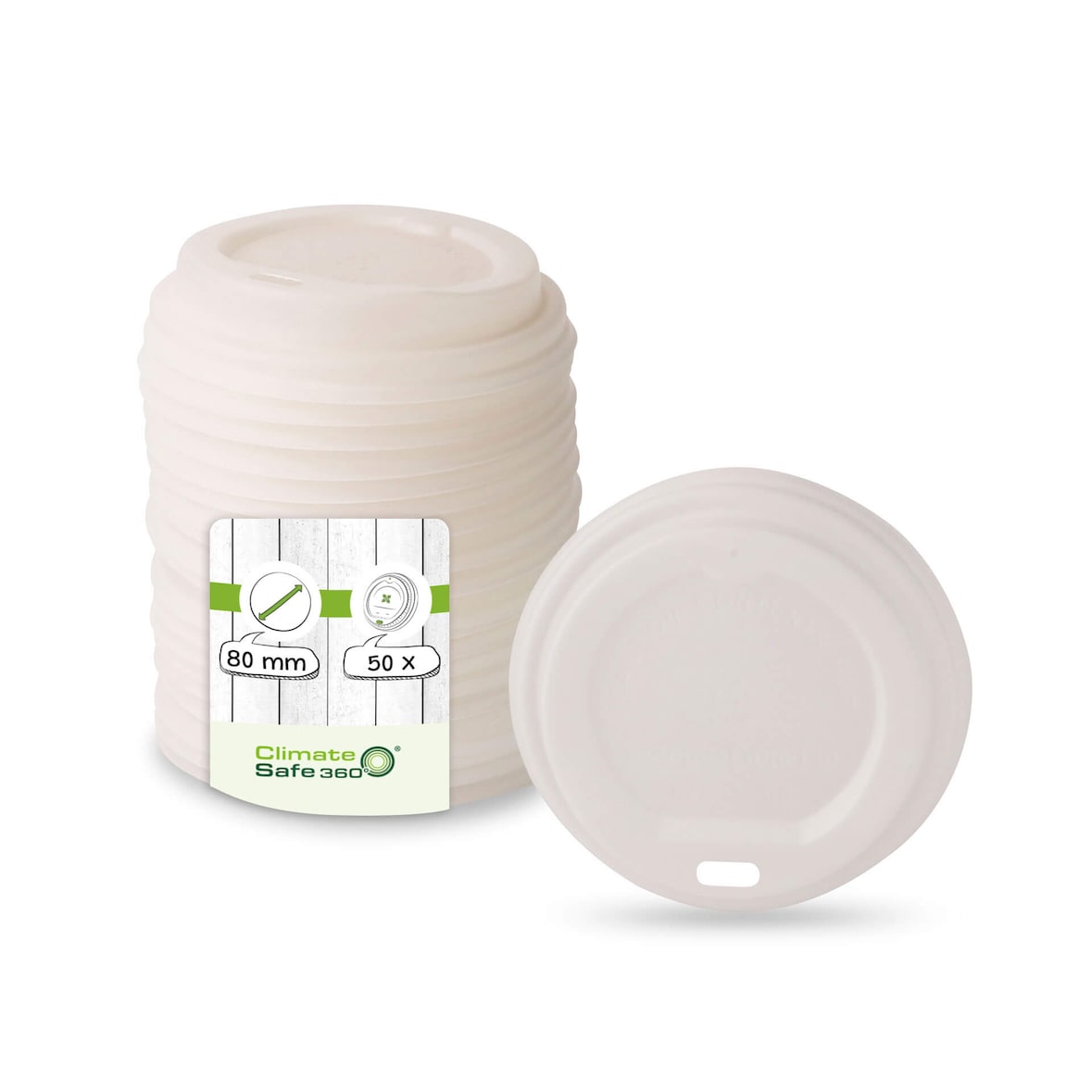 greenbox - CPLA-Deckel Ø 80 mm, weiß, Trinköffnung, 50 St.