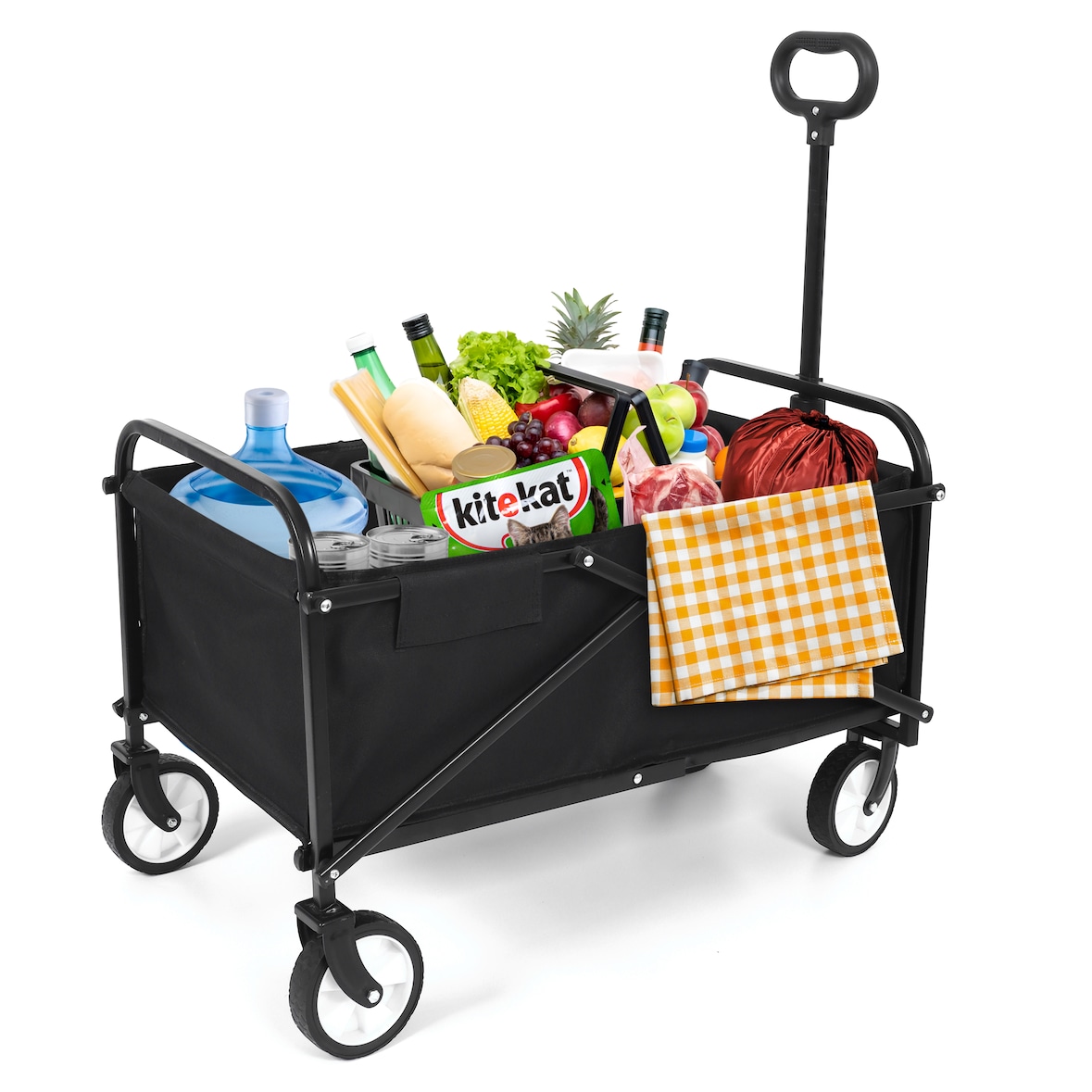 IvoQ Opvouwbare Bolderkar Zwart – Draagvermogen 80 kg – Compact inklapbaar – Stevig stalen frame & 600D polyester – Ideaal voor strand, camping, tuin