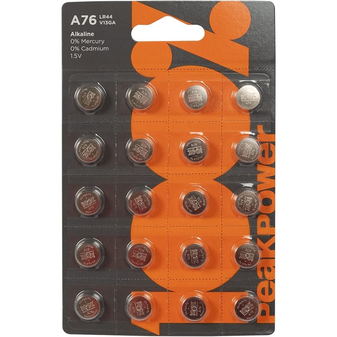 Pilhas LR44 - AG13 - Pacote com 20 Unidades 100% PeakPower Longa Duração, Tecnologia Anti-Vazamento, Alto Desempenho