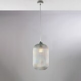 thumbnail of Krizia Sospensione in ferro laccato bianco con cavo elettrico regolabile e diffusore in vetro soffiato trasparente con dec. rigatura in rilievo 1 luce