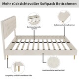thumbnail of Polsterbett 140x200 aus Samt mit Stauraum, gepolstertes Kopfteil, stabiler Holzrahmen mit Lattenrost, modernes Design Beige