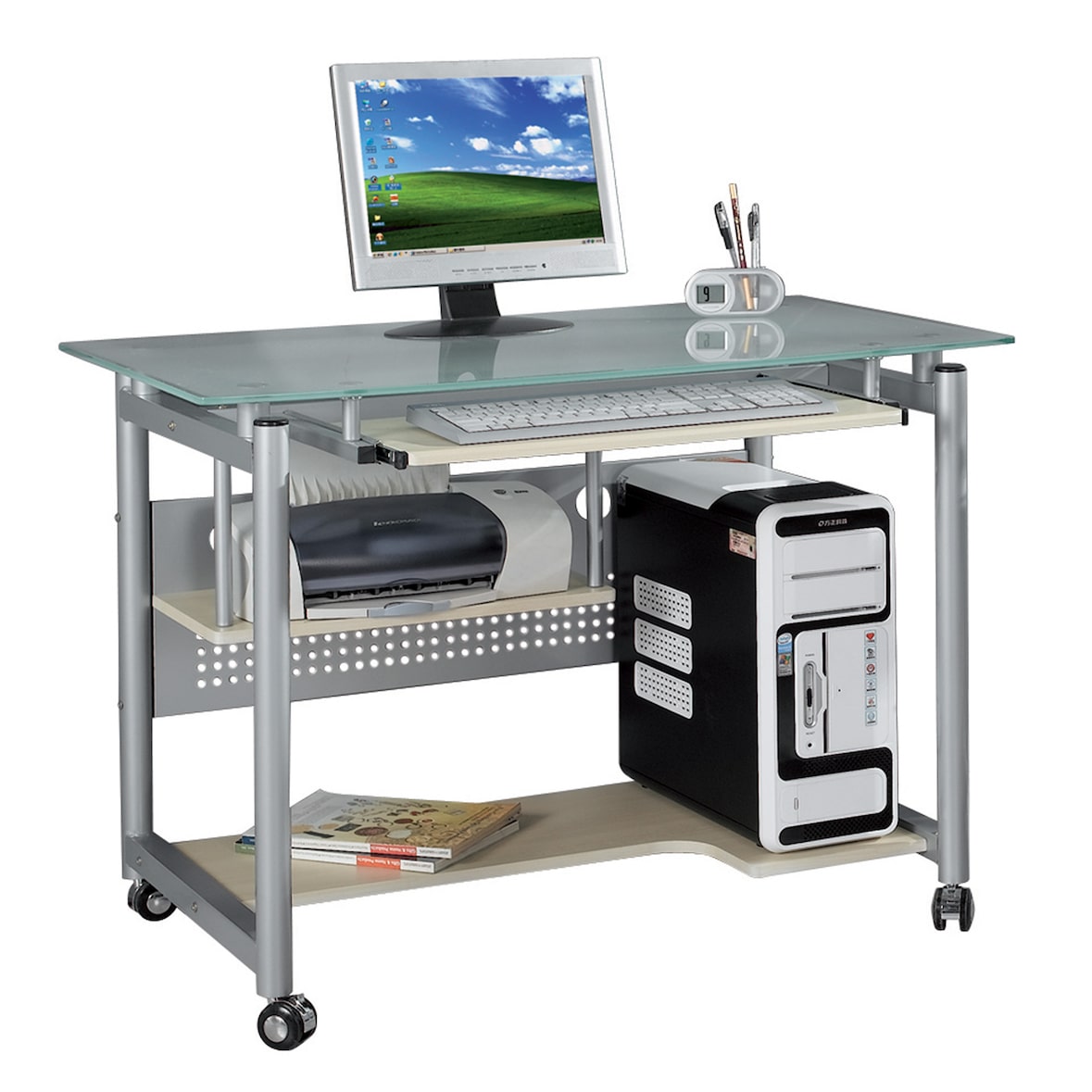 Mod. WHEEL Escritorio con ruedas Mesa para ordenador con tapa de cristal de Yelloo