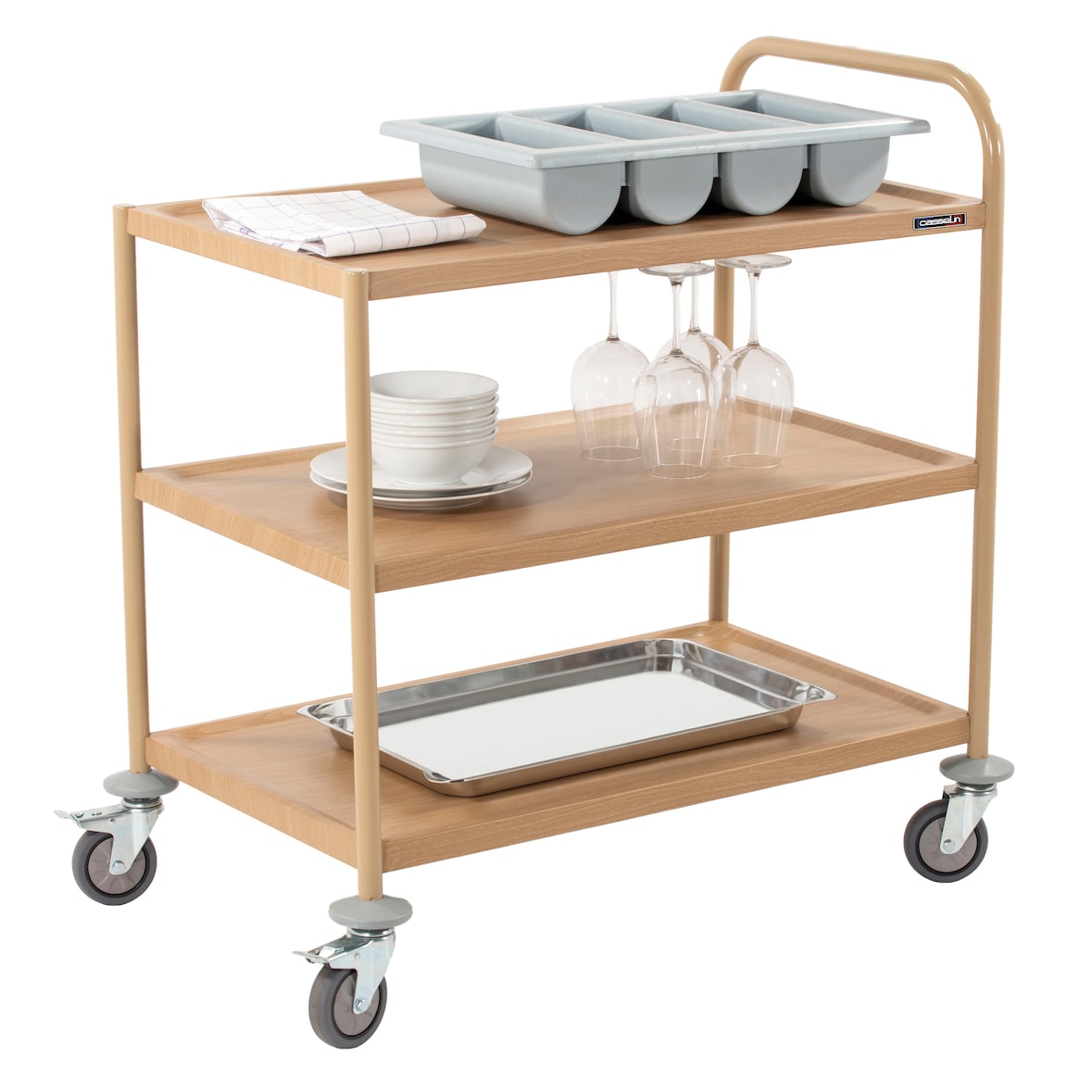 Carrello di servizio in finto legno 3 ripiani  1 maniglia CCSB3P1 Casselin