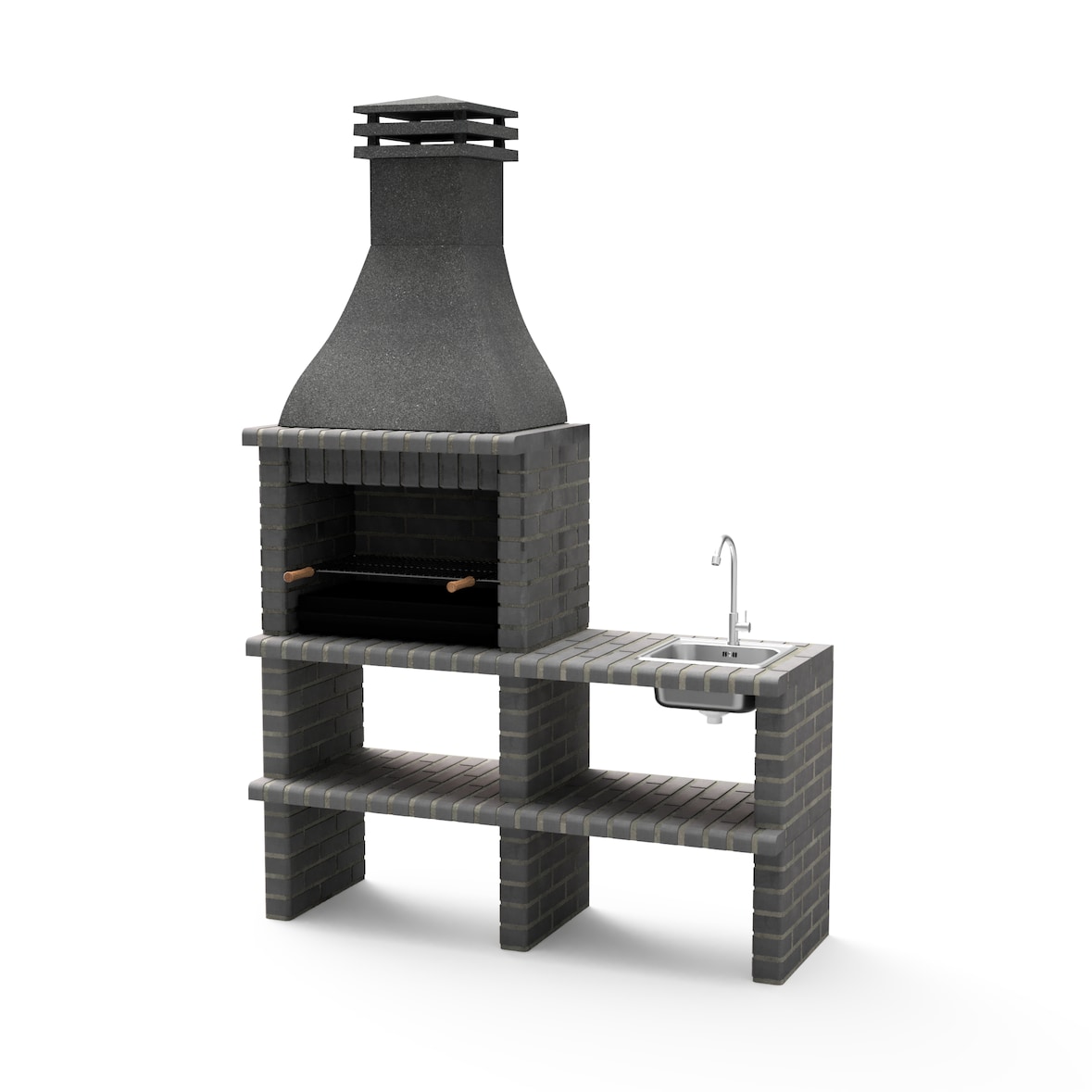 MF - BBQ-Modul KHIVA Plus mit seitlicher Ablage, Spüle, Wasserhahn & Feuerstelle. Dunkelgrau (164x58x246 cm). REF: M01026. Für den Außenbereich.