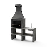 thumbnail of MF - BBQ-Modul KHIVA Plus mit seitlicher Ablage, Spüle, Wasserhahn & Feuerstelle. Dunkelgrau (164x58x246 cm). REF: M01026. Für den Außenbereich.