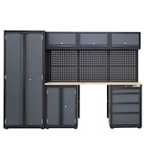 thumbnail of Werkstattwand 13-tlg. modulares Werkstattschranksystem aus Stahl mit Holzarbeitsplatte in Anthrazit