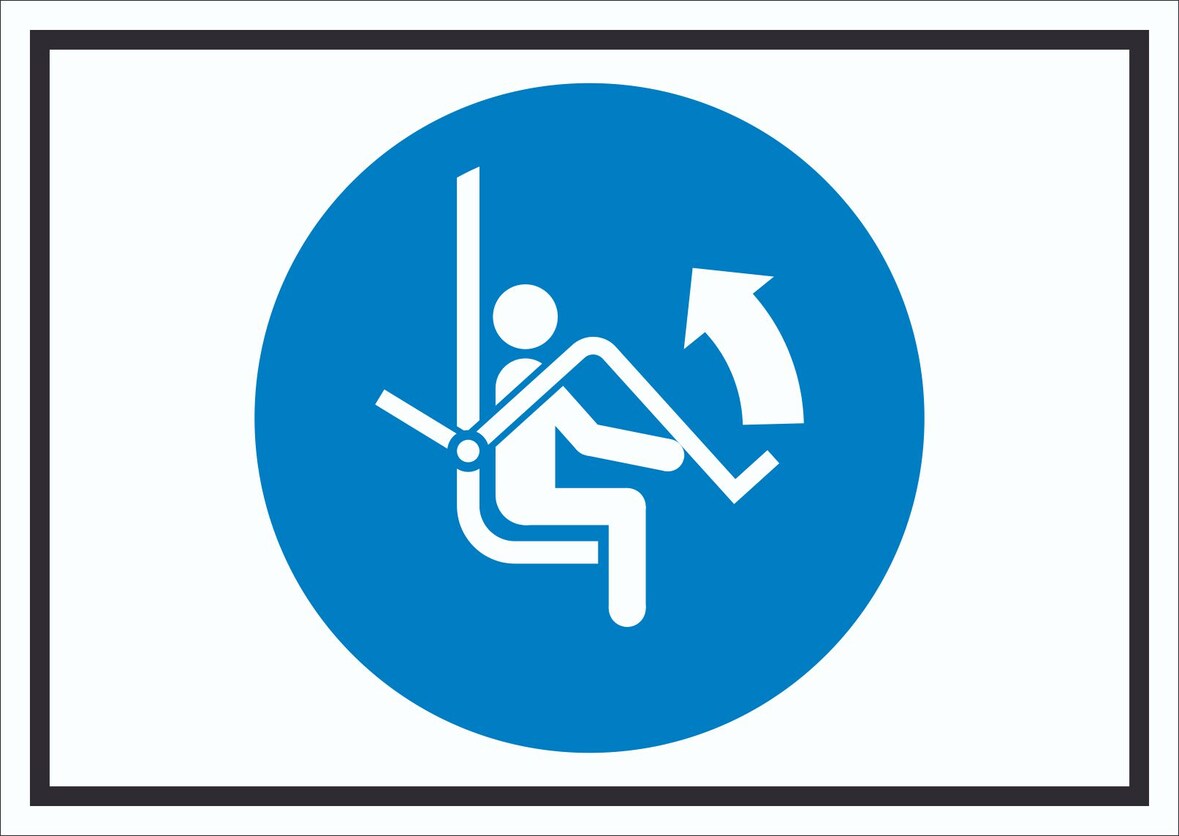 Sicherheitsbügel des Sessellifts öffnen Symbol Schild A4 Rückseite selbstklebend