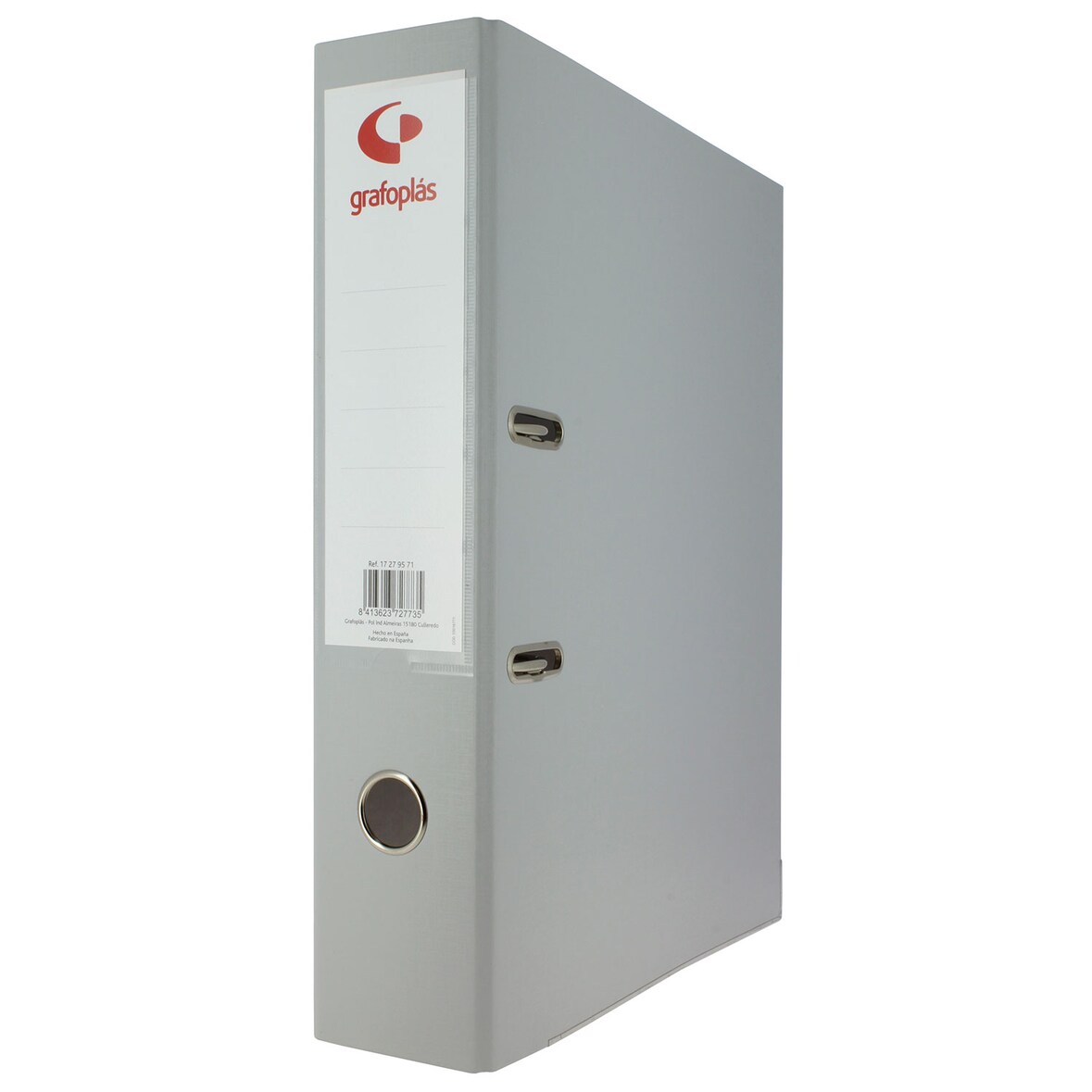 Arquivador cinzento A4 POKF 2 mm com rado, suporte para cartões e pega de alavanca de 65 mm Linha Grafcolor Grafoplás